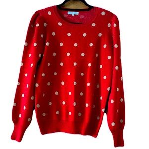 Madison Hudson Red Gold Polka Dot Puffy Sleeves Crew Neck Sweater Size M NWT